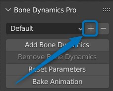 Bonedynamics Proのプリセット追加ボタン